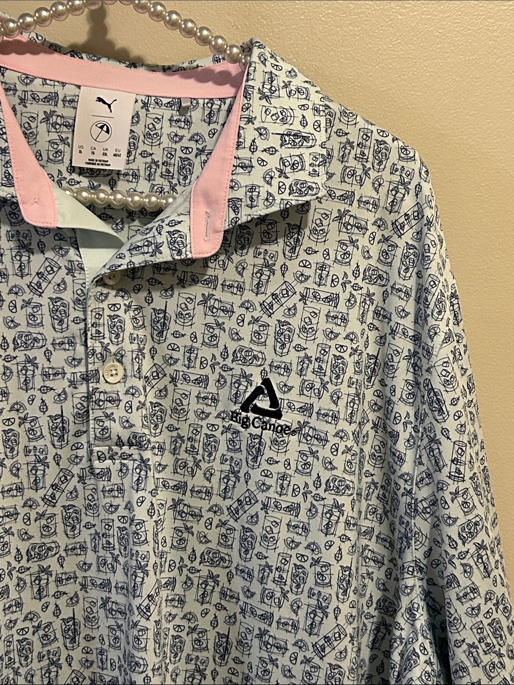 Puma Golf x Arnold Palmer Sketch Polo Shirt Mens XL MATTR Big Canoe Blue Pink